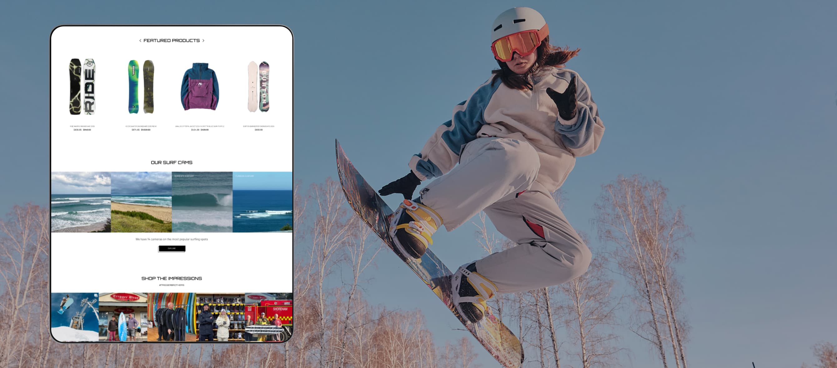 thinklab development website trigger brothers shop surf bords, skate bords and snow bords